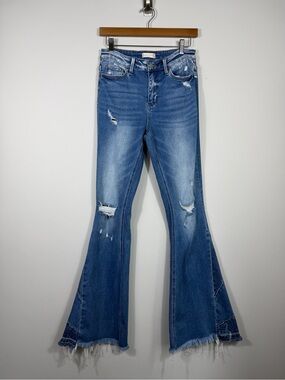 Altar’d State Size 27 Distressed Flare Jeans High Rise Raw Hem Boho